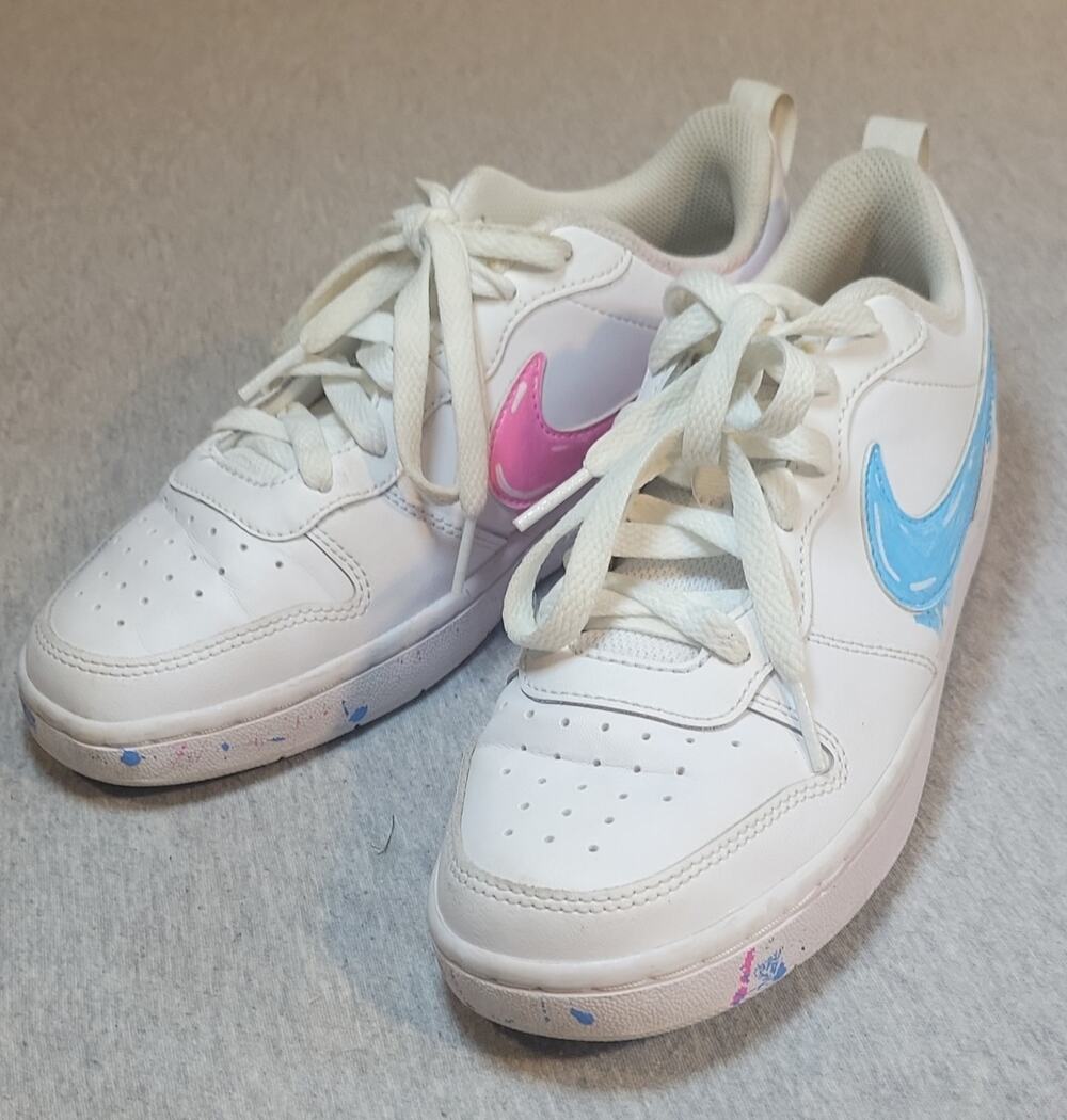 Nike Court Borough Kids Sneakers 4.5Y White/Pink/Blue Lace Up Low BQ5448-100